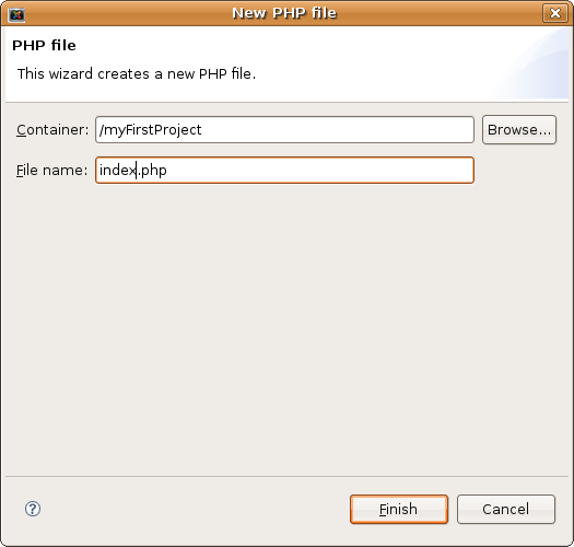 The New PHP File Window