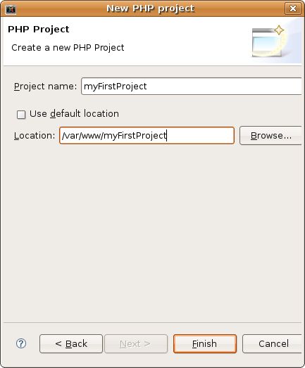 New PHP Project Window